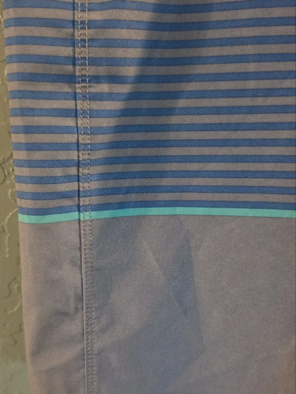 Patagonia Blue Striped Swim Board Shorts with Rust Waistband